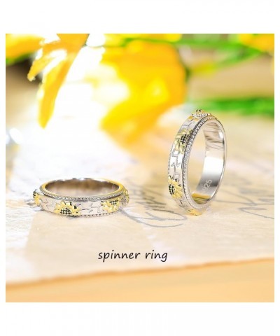 Fidget Ring Spinner Ring for Anxiety Women Men Girlfriend Daughter Teen Girl Real S925 Sterling Silver Band Ring Sunflower $1...