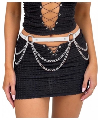 PU Leather Waist Chain Belt Punk Goth Rave Belts Accessories Belly Body Chain for Women and Girls White $10.00 Body Jewelry