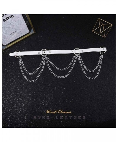 PU Leather Waist Chain Belt Punk Goth Rave Belts Accessories Belly Body Chain for Women and Girls White $10.00 Body Jewelry