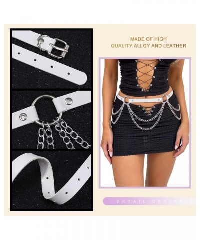 PU Leather Waist Chain Belt Punk Goth Rave Belts Accessories Belly Body Chain for Women and Girls White $10.00 Body Jewelry