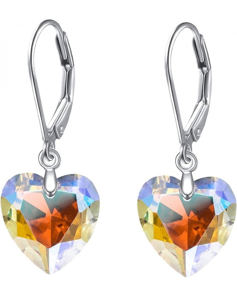 Peach heart Earrigns Leverback gem cutting surface Crystal Earrings Baroque Crystal Women's Gifts,14K Platinum-Plated Dangle ...