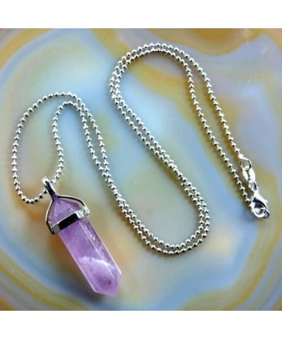 Natural Gemstone Hexagonal Point Reiki Chakra Pendant+18K Silver Necklace Amethyst $6.23 Necklaces