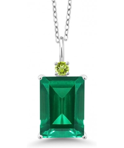 925 Sterling Silver Emerald Cut Green Nano Emerald and Green Peridot Pendant Necklace For Women (6.62 Cttw, Gemstone Birthsto...