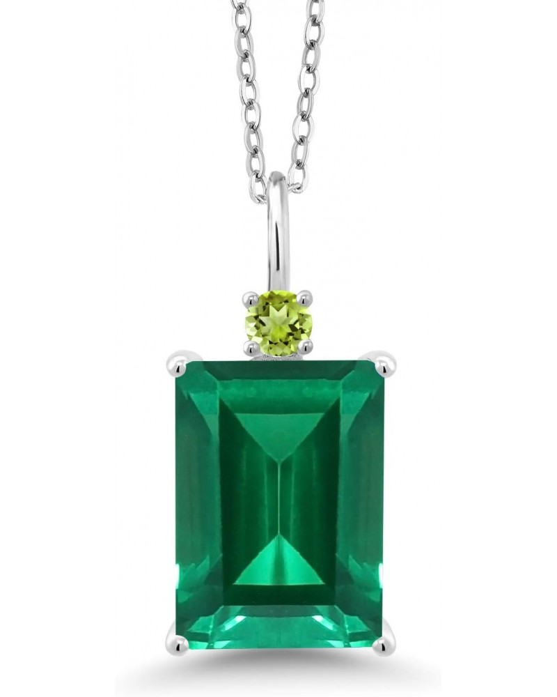 925 Sterling Silver Emerald Cut Green Nano Emerald and Green Peridot Pendant Necklace For Women (6.62 Cttw, Gemstone Birthsto...