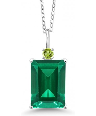 925 Sterling Silver Emerald Cut Green Nano Emerald and Green Peridot Pendant Necklace For Women (6.62 Cttw, Gemstone Birthsto...