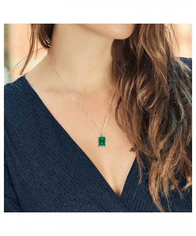 925 Sterling Silver Emerald Cut Green Nano Emerald and Green Peridot Pendant Necklace For Women (6.62 Cttw, Gemstone Birthsto...