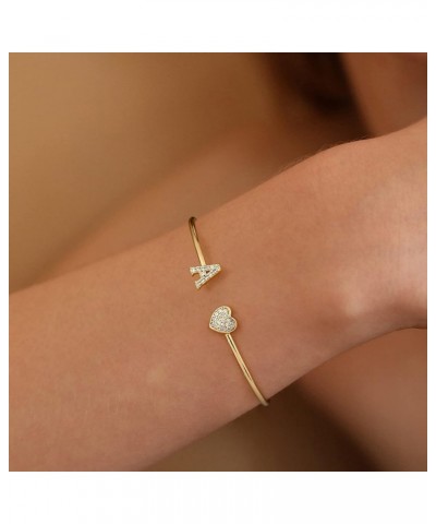 Gold Initial Heart Bracelets for Women Girls, 14K Gold Plated Gold Cuff Bangle Bracelets for Women Teen Girls Dainty Gold Ini...