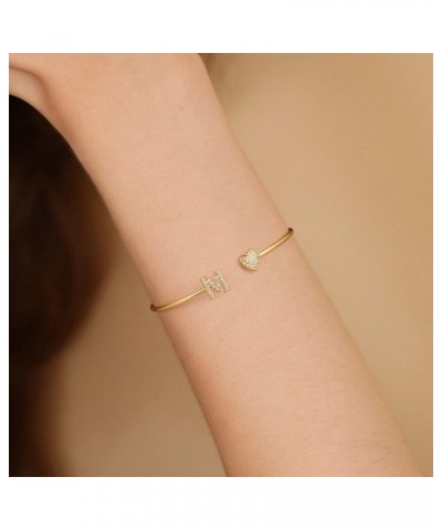 Gold Initial Heart Bracelets for Women Girls, 14K Gold Plated Gold Cuff Bangle Bracelets for Women Teen Girls Dainty Gold Ini...