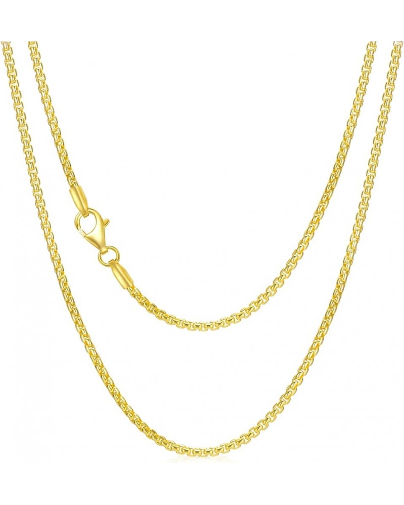 Authentic 925 Sterling Silver Round Box Chain 1/1.5/2/3 mm Round Box with Lobster Clasp Silver/14K Yellow Gold Plated Necklac...