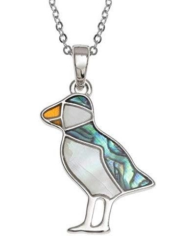 Lucky Paua Shell and Mother of Pearl Puffin Pendant Necklace jewelry $18.62 Necklaces