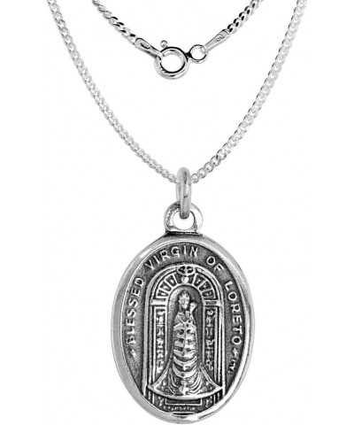 Sterling Silver Blessed Virgin of Loreto Medal Necklace Oxidized finish Oval 1.8mm Chain 22-inch $26.55 Necklaces