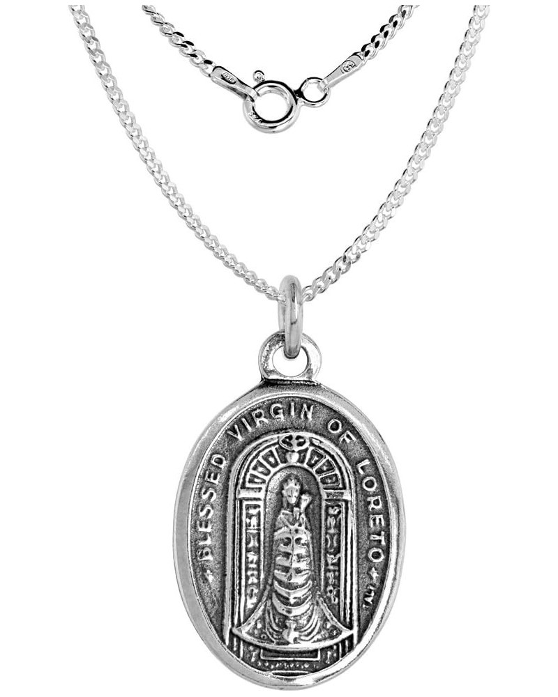 Sterling Silver Blessed Virgin of Loreto Medal Necklace Oxidized finish Oval 1.8mm Chain 22-inch $26.55 Necklaces