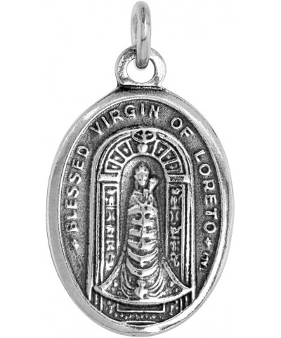 Sterling Silver Blessed Virgin of Loreto Medal Necklace Oxidized finish Oval 1.8mm Chain 22-inch $26.55 Necklaces