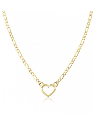 Gold Filled Figaro Heart Necklaces – 14K Yellow Gold Filled Heart Pendant with Solid Figaro Chain for Women with Different Si...