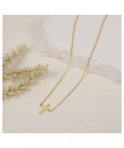 Dainty Cross Necklace for Women 14K Gold plated Cute Faith Cross Necklace Sideways Diamond Layered Cross Necklace Simple Gold...