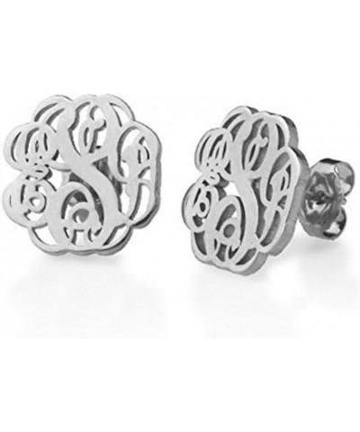 Monogram Stud Earrings Personalized 3 Letters Custom Made with Any Inital Women Jewelry Silver $12.36 Earrings