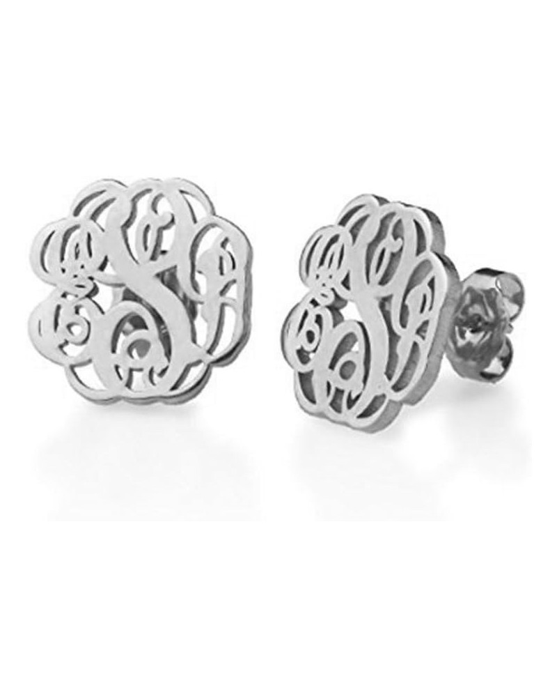 Monogram Stud Earrings Personalized 3 Letters Custom Made with Any Inital Women Jewelry Silver $12.36 Earrings