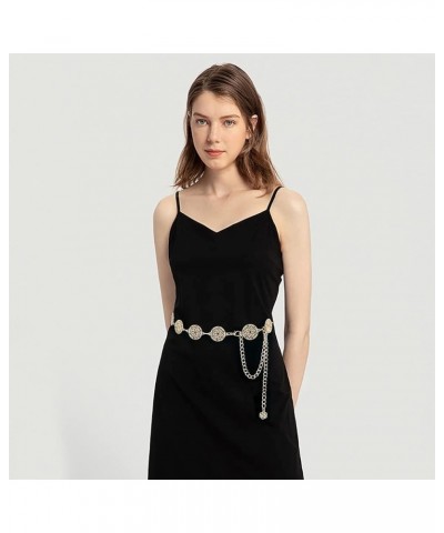 Hollow Round Decor Chain Belts for Women, Metal Waist Chain Plus Size for Her Dresses S: (Fit Waist 41in/105cm) Gold $8.24 Bo...