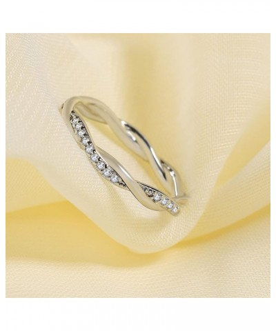 14K White Gold Plated Cubic Zirconia Twisted Rope Silver Ring Minimalism Stackable Intertwined Twist Band for Women Eternity ...