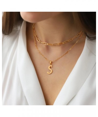 Layered Gold Initial Necklaces for Women, 14K Gold Plated Paperclip Link Chain Necklace for Women Gold Simple Square Letter P...