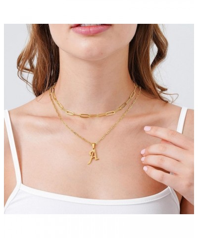 Layered Gold Initial Necklaces for Women, 14K Gold Plated Paperclip Link Chain Necklace for Women Gold Simple Square Letter P...