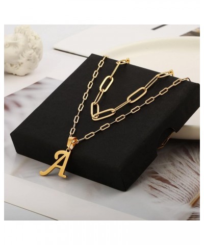 Layered Gold Initial Necklaces for Women, 14K Gold Plated Paperclip Link Chain Necklace for Women Gold Simple Square Letter P...