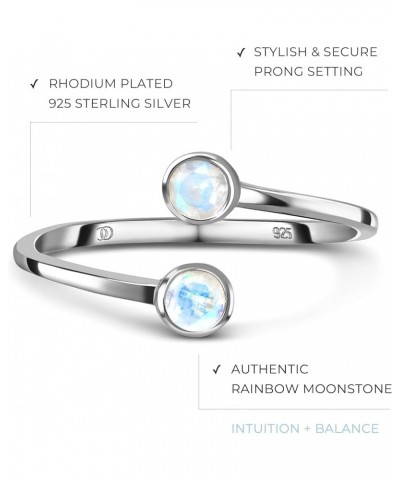 Adjustable Authentic Moonstone Ring/Real 925 Sterling Silver - 18k Rose Gold Rainbow Moonstone Rings for Women/Genuine Moonst...