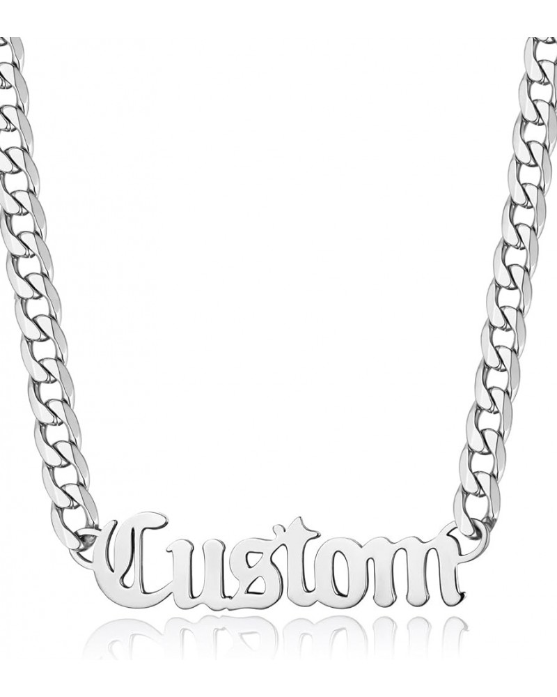 Name Necklace Personalized for Men, Womens Custom Name Plate Chain, Stainless Steel Customized Old English Nameplate Choker w...