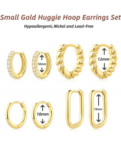 Small Gold Hoop Huggie Earrings for Women 14K Gold Plated Lightweight Hypoallergenic Cartilage Earring Set for Multiple Pierc...