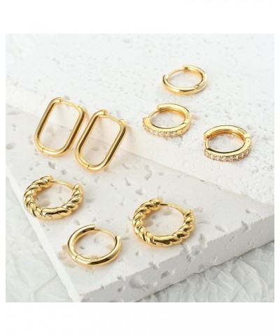 Small Gold Hoop Huggie Earrings for Women 14K Gold Plated Lightweight Hypoallergenic Cartilage Earring Set for Multiple Pierc...