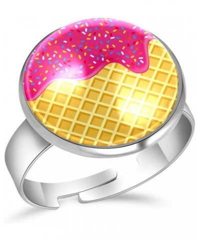 Strawberry Ice Cream Melted on Waffle Adjustable Rings for Women Girls, Stainless Steel Open Finger Rings Jewelry Gifts $11.0...