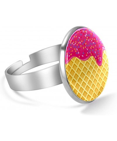 Strawberry Ice Cream Melted on Waffle Adjustable Rings for Women Girls, Stainless Steel Open Finger Rings Jewelry Gifts $11.0...