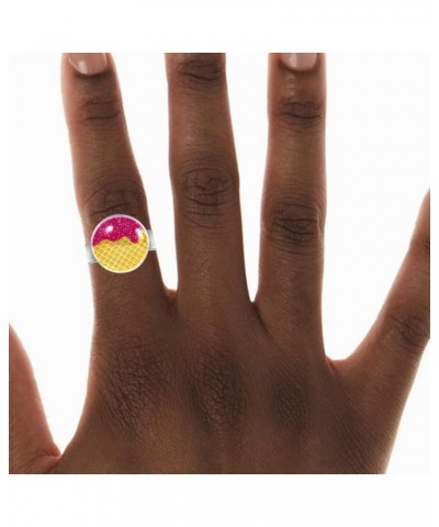 Strawberry Ice Cream Melted on Waffle Adjustable Rings for Women Girls, Stainless Steel Open Finger Rings Jewelry Gifts $11.0...