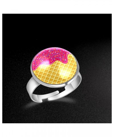 Strawberry Ice Cream Melted on Waffle Adjustable Rings for Women Girls, Stainless Steel Open Finger Rings Jewelry Gifts $11.0...