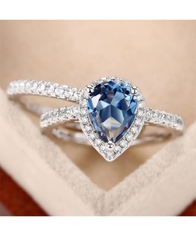 Teardrop Pear Bridal Ring Set Wedding Engagement Ring Band 925 Sterling Silver London Blue Cubic Zirconia Prom Promise Rings ...