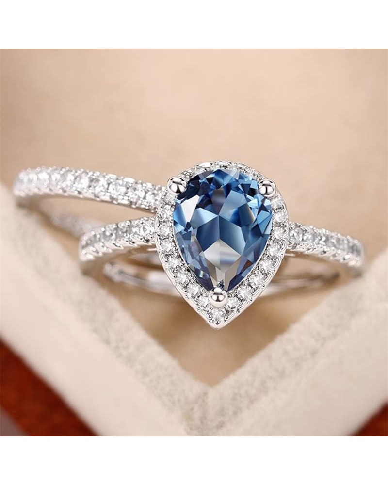 Teardrop Pear Bridal Ring Set Wedding Engagement Ring Band 925 Sterling Silver London Blue Cubic Zirconia Prom Promise Rings ...