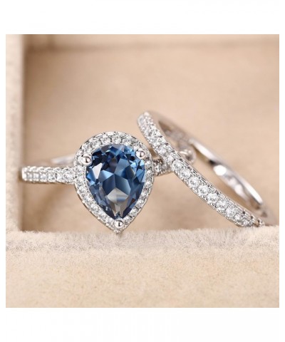 Teardrop Pear Bridal Ring Set Wedding Engagement Ring Band 925 Sterling Silver London Blue Cubic Zirconia Prom Promise Rings ...