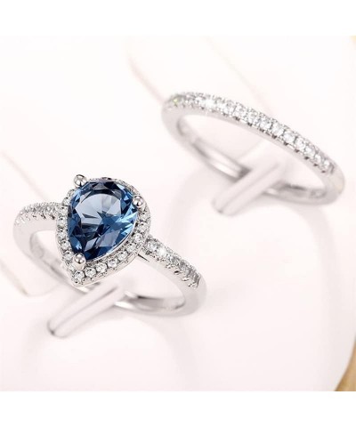 Teardrop Pear Bridal Ring Set Wedding Engagement Ring Band 925 Sterling Silver London Blue Cubic Zirconia Prom Promise Rings ...