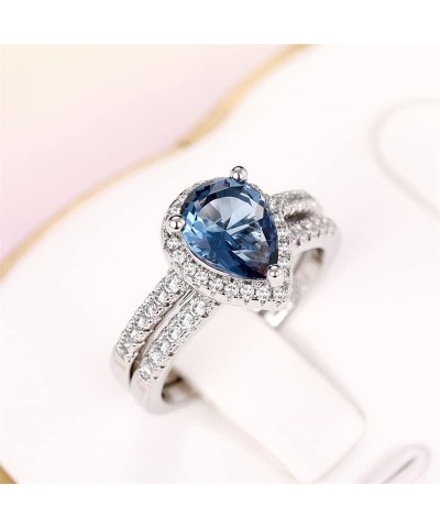 Teardrop Pear Bridal Ring Set Wedding Engagement Ring Band 925 Sterling Silver London Blue Cubic Zirconia Prom Promise Rings ...