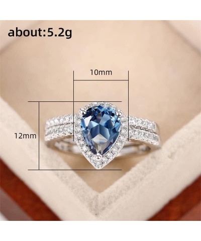 Teardrop Pear Bridal Ring Set Wedding Engagement Ring Band 925 Sterling Silver London Blue Cubic Zirconia Prom Promise Rings ...