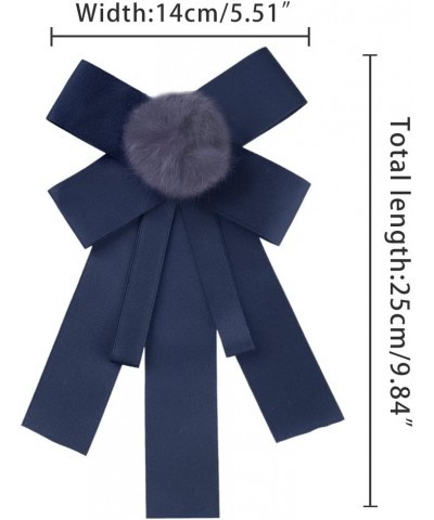 Women's Pre-tied Bowknot Pin Solid Color Neckties Elegant Faux Fur Ball Bow Tie Deep Blue $11.79 Brooches & Pins