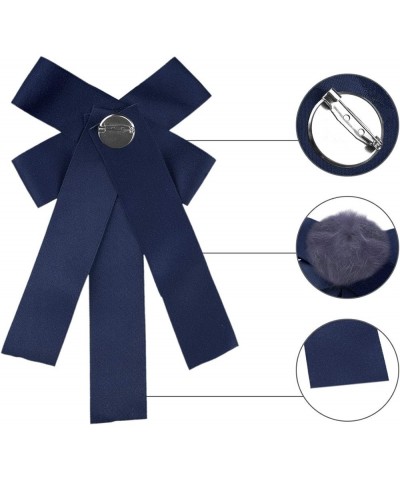 Women's Pre-tied Bowknot Pin Solid Color Neckties Elegant Faux Fur Ball Bow Tie Deep Blue $11.79 Brooches & Pins