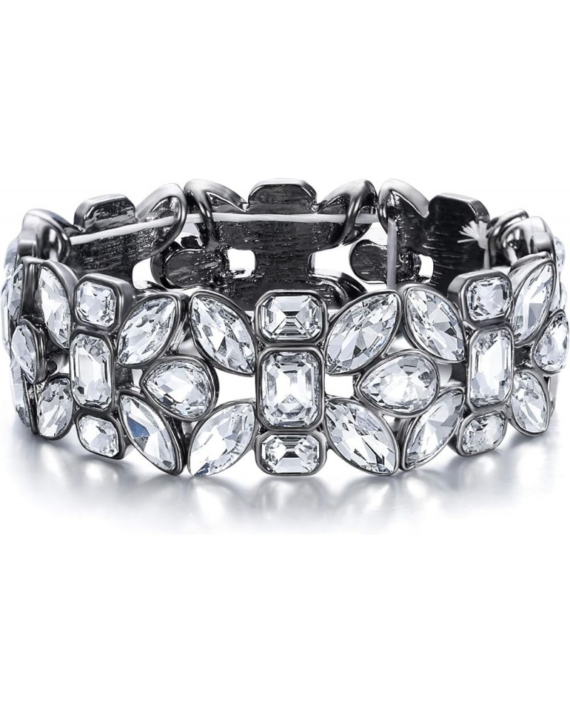 Women's Austrian Crystal Leaf Teardrop Wedding Elastic Stretch Bracelet Clear Black-Tone $12.74 Bracelets