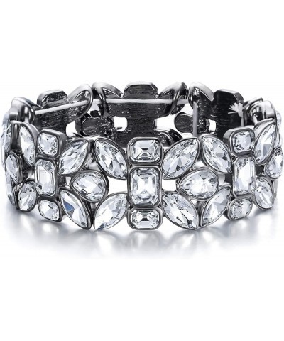 Women's Austrian Crystal Leaf Teardrop Wedding Elastic Stretch Bracelet Clear Black-Tone $12.74 Bracelets