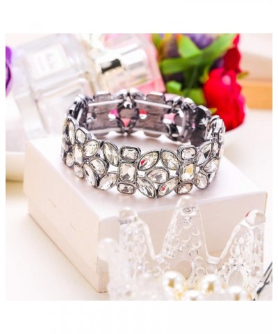 Women's Austrian Crystal Leaf Teardrop Wedding Elastic Stretch Bracelet Clear Black-Tone $12.74 Bracelets