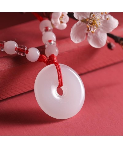 Green Jade Buddha Circle Red String Pendant Necklace - Chinese Traditional Amulet for Luck and Protection C white $5.61 Neckl...