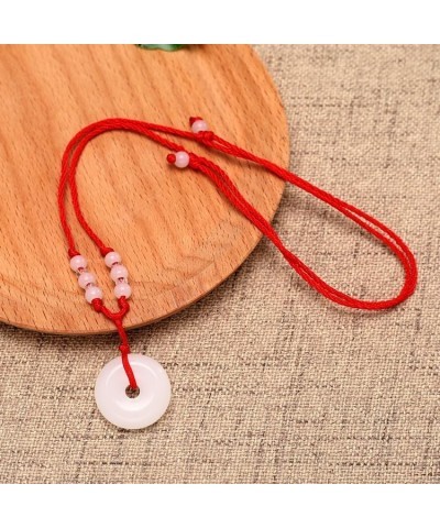 Green Jade Buddha Circle Red String Pendant Necklace - Chinese Traditional Amulet for Luck and Protection C white $5.61 Neckl...