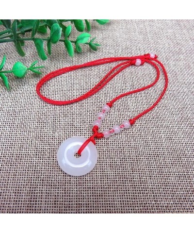 Green Jade Buddha Circle Red String Pendant Necklace - Chinese Traditional Amulet for Luck and Protection C white $5.61 Neckl...