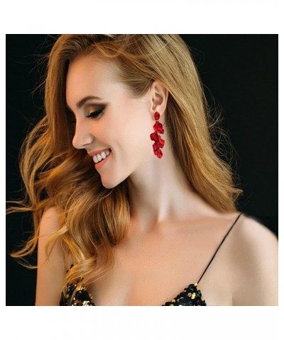 Red Earrings for Women Acrylic Rose Earrings Statement Flower Dangle Exaggerated Tassel and Girls Gift C: Red $7.27 Earrings