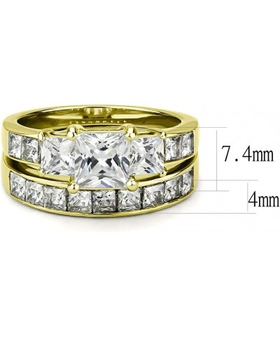 Couples Ring Set Womens 14K Gold Plated 3 Stone Type Engagement Ring Mens Gold Plated Flat Wedding Band Size Women's 06 Men's...